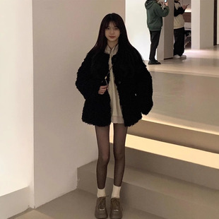 Lamb Wool Coat Women's 2024 Autumn and Winter New Loose Lazy Thickened High-grade Black Slimming Casual Cotton-padded Coat