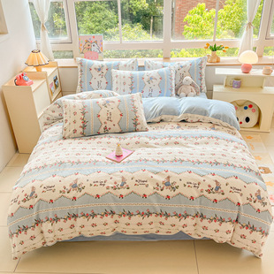 Class A thickened milk velvet four-piece set winter bed sheet quilt cover bedding dormitory kit velvet four-piece set wholesale 4