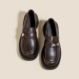 French Gold Coin Loafers Women's British Style 2024 Spring and Autumn New Thick-soled Thick-heeled Single-layer Shoes One-step Small Leather Shoes