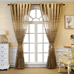High-end atmosphere luxury European embroidered window screen curtain living room bedroom balcony villa court gold shading finished product