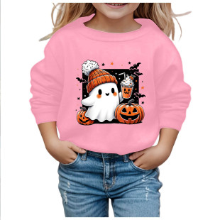 2024 Cross-border Hot Sale Halloween Cute Little Ghost Printed Round Neck Sweat Autumn Children's Long Sleeve Sweat
