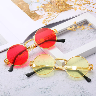 Cross-Border round punk sunglasses men and women spring leg glasses frame sunglasses street photography metal Prince glasses