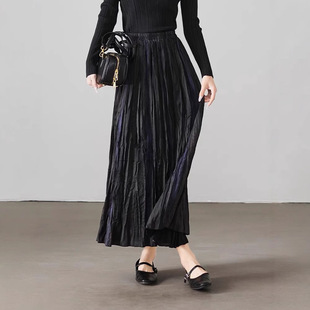 2025 Spring and Summer New Fashion High Waist Slimming Design Sense Contrast Color Pleated Drape Sense A- shaped Mid-length Skirt for Women