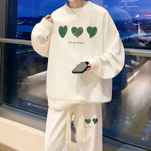 Men's Fashionable Brand Loose Leisure Sports Autumn 2022 New Love Printed Two-piece Fashionable Set for Boys