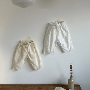 INS Spring and Autumn Baby Lace Thin Out Pants Baby Girl Little Loose Princess Pants