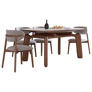 Nordic Light Luxury Log Cream Style Oak Solid Wood Dining Table and Chair Household Long Rock Plate Dining Table for Small Apartment Telescopic Dining Table