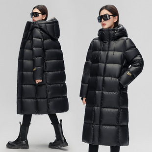 Counter with Down Jacket Women's 2024 New Winter Long Black Gold Fashion Trend Thickened White Duck Down Jacket
