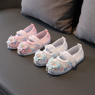 Children's Hanfu Shoes Girls' Embroidered Shoes Horse-faced Skirt Shoes Spring and Autumn Princess Children's Shoes Girls Chinese Style Soft-soled Single-layer Shoes for Women
