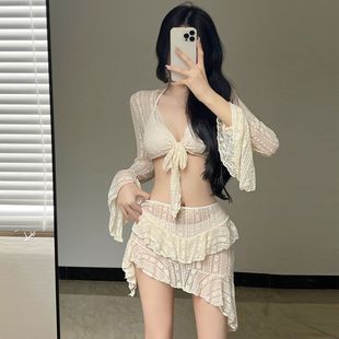 Swimsuit women's bikini 2023 new French sexy pure desire small chest split Conservative four-piece hot spring swimsuit