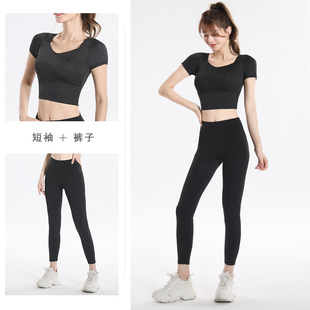 Sports Top Women's Quick-drying Short-sleeved with Chest Pad Large Size Yoga Suit 2022 New Morning Run Fitness Suit Summer and Autumn
