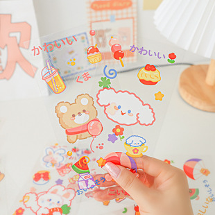 Cute rabbit cartoon sticker transparent PVC hand account sticker cute mug seamless waterproof cup decorative sticker