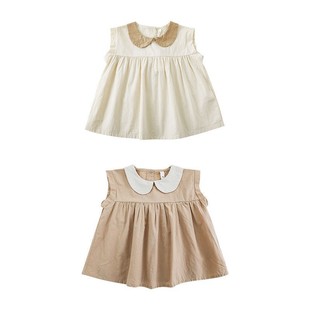Wuri Boe One Girl's Doll Shirt 2024 Summer New Color Contrast Lapel Sleeveless Top Baby's All-match Coat Fashion