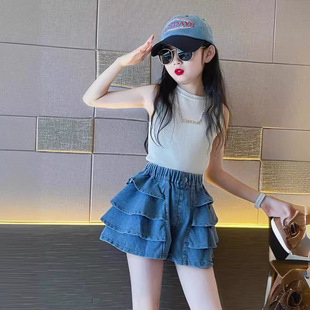 Girls Culottes Summer 2025 New Children's Thin Pants Girls Big Children's Denim Shorts Summer Outer Wear Children's Wear