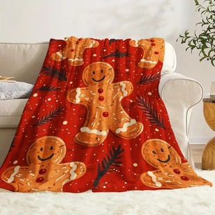 Christmas Gingerbread Man Blanket Christmas Tree Snowflake Candy Cane Pink Warm Soft Flannel Blanket Wholesale