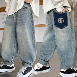 Children's Wear Boys Jeans 2024 Spring New Casual All-match Trousers Children's Middle and Big Children's Loose Children's Trendy Pants