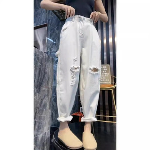 White Ripped Harlan Jeans Women's Spring/Summer 2024 New Arc Wide Leg Pants Loose Slimming Torre Pants