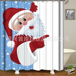 Christmas shower curtain wholesale sample to figure 3D digital printing Christmas thick waterproof 2018 New