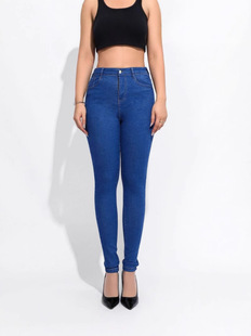 Amazon High Waist Hip Casual European and American Pants Slight Chubby plus size Tight Pencil Jeans Leggings Elastic Women