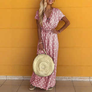 in stock European and American New Women's Clothing Amazon eBay Explosions Sexy V-neck Wave Dot Dress dress