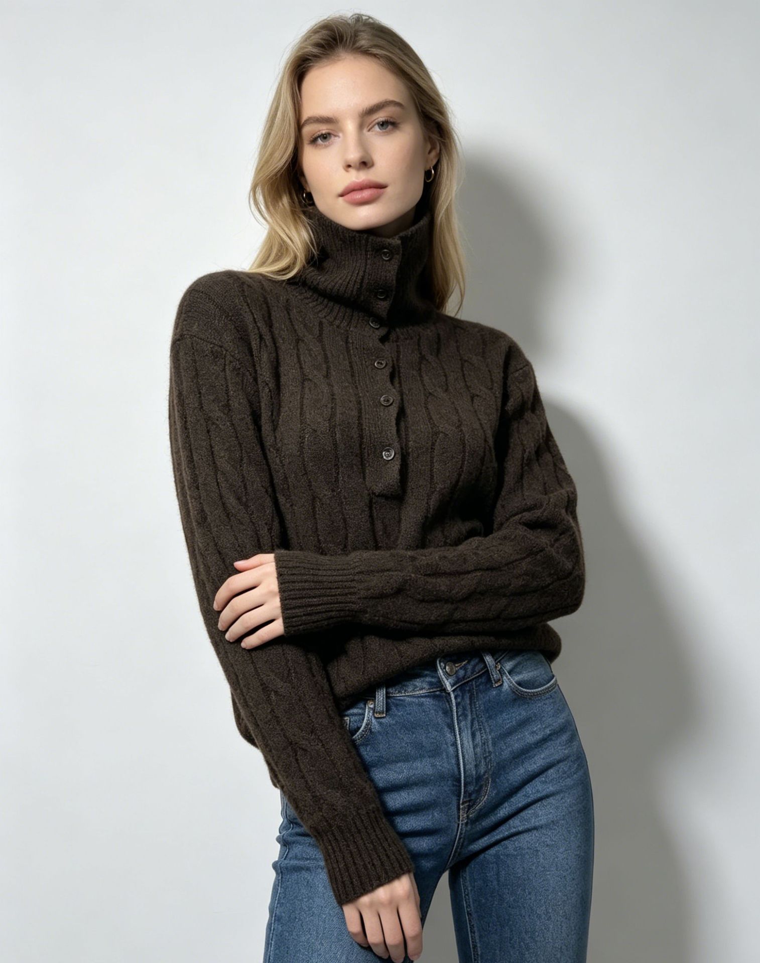 2026 Autumn and Winter New Cross-Border Foreign Trade Retro Knitted Sweater High-Neck Cable Knit Versatile Sweater for Women