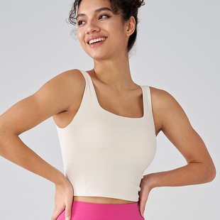 Naked One-piece Fixed Cup Shockproof Yoga Clothing Women's Sleeveless Short Sports Underwear Wide Shoulder Sling Yoga Vest