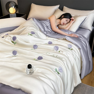 Embroidered Ice Silk Summer Cool Quilt Four-piece Washable Cool Air-conditioning Quilt Summer Thin Quilt Summer Gift Summer Quilt