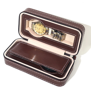 Wholesale 2 Brown Portable Zipper Watch Box Jewelry Storage Leather Bag European Style Famous Watch Collection Watch Bag