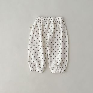 Korean style anti-mosquito pants for infants and children new spring and summer Western style boys and girls baby gauze soft chic big PP Bear trousers