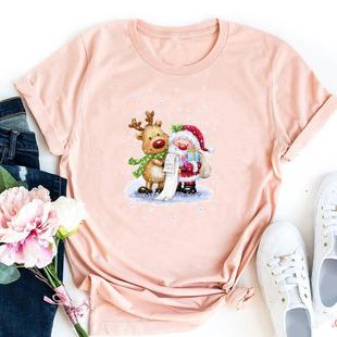 Christmas theme New Year holiday printing Europe and the United States cross-border foreign trade AliExpress wish clothing short sleeve top T-shirt