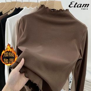 LBX/wood-ear double-sided velvet bottoming shirt women's winter new inner fleece-lined thickened semi-high collar warm coat