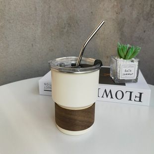 Outdoor Single Layer 304 Stainless Steel Step Cup 290ml Camping Style Beer Cup Printed LOGO Anti-scalding Wooden Set Coffee Cup