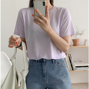 Summer Korean simple round neck cotton T-shirt women's foreign trade live supply explosions solid color shoulder Joker T-shirt women