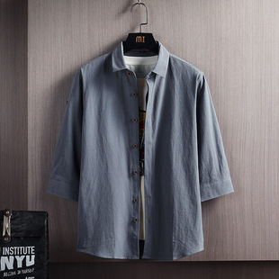 Cross-border foreign trade generation summer fashion shirt 2024 spring main promotion hot sale new men's solid color shirt 3/4 sleeve