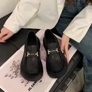 Black Thick-soled Loafers Women's Spring and Autumn 2024 New Retro Thick-heeled Single-layer Shoes British Style jk Uniform Leather Shoes