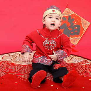 Boys and girls Chinese style super fairy fashion Western style Tang suit one-year-old dress Tang suit gold lock deep autumn one-piece delivery