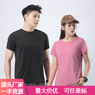 2025 New Summer Couple Ice Silk Short-Sleeved Men's Outdoor Casual Comfortable Breathable Pure Color Round Neck Quick-Drying T-Shirt for Women