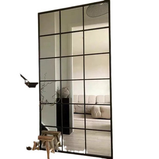 French Full-body Mirror Modern Simple Square Wall-mounted Full-body Mirror Home Retro Makeup Large Mirror Square Check