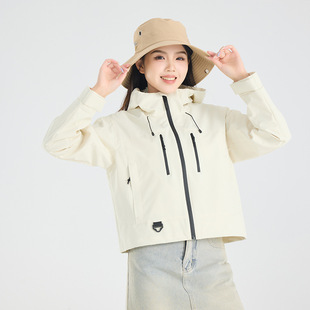 Spring 2025 Couple Outdoor Casual Hooded Windproof Waterproof Fashion Single-Layer Charge Clothes Women's White Vine Purple Coat