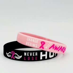 Caring for Women Breast Silicone Bracelet Breast Red Ribbon Hope Strength Pink Commonweal Rubber Wrist Band