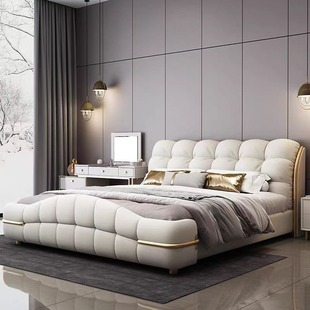 Modern Simple Leather Bed Master Bedroom 2 m Italian Style Light Luxury Home Double Queen Bed 1.8 m Bedroom Wedding Bed Leather Art Bed