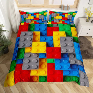 Color Toy Duvet Cover Building Block Pattern Bedding suit Fun Tetris Print Three-piece Set