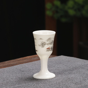 Ceramic Goblet Liquor One-Piece Spirit Glass Celadon LOGO Flower Surface Printing Gift Hotel Wine Vessel Daily Necessity