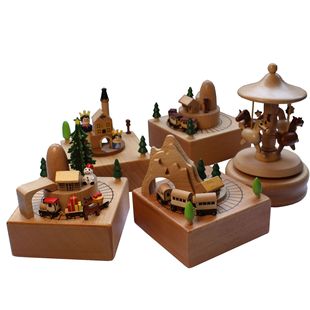 Music Box Made of Solid Wood Toy Rotating Wind-Up Switchable Carousel Music Box Gift