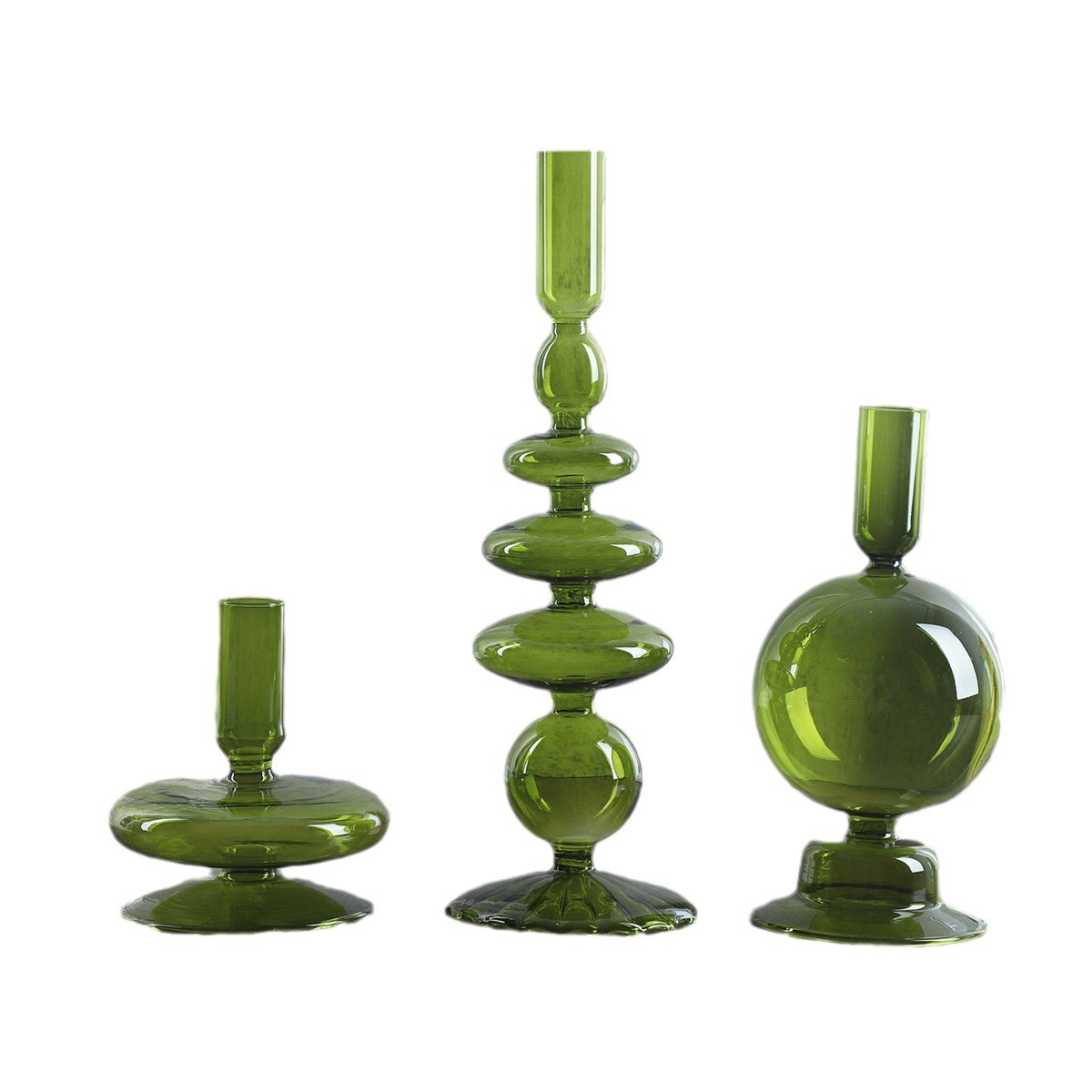 Simple retro French style glass candle Candlestick three-piece set desktop decoration glass candlestick