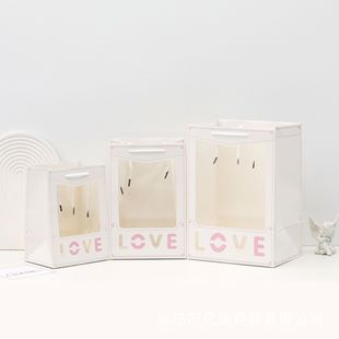 Transparent Window Opening Handbag Valentine's Day Flower Packaging Bag Gift Bag Accompanying Gift Doll Window Opening Gift Bag Paper Bag