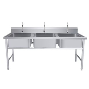304 Thickened Extra Thick Stainless Steel Sink Commercial Double Sink Kitchen Sink Dishes Household Three-eye Sink