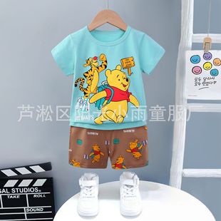 pajamas2025 cross-border small and medium-size children's suit Korean version of short sleeve shorts cartoon pajamas home clothing manufacturers wholesale