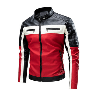 Cross-border New Men's Stitching Fashion Leather Jacket Jacket New Biker Leather Jacket Large Size Men's Amazon