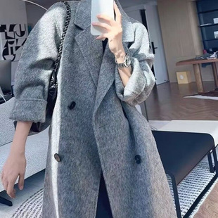 100 double-sided wool gray woolen coat women's autumn and winter new coat small thick plus size