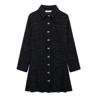 Zr Women's Aliexpress Wholesale Lapel Long Sleeve Single Breasted Casual Easiest for Match Small Fragrance Three-Dimensional Mini Dress